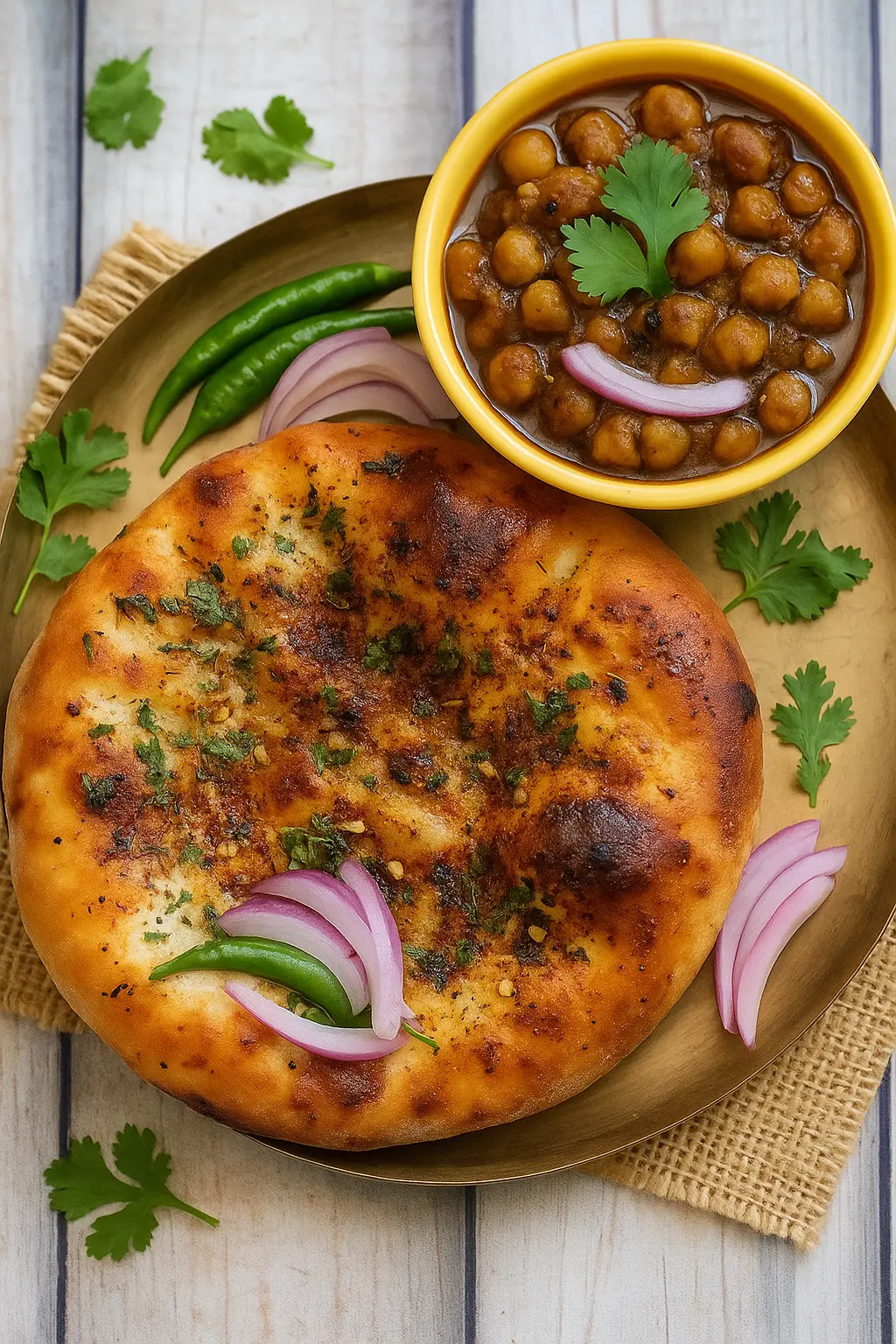 Delicious Amritsari Kulcha with Chana dish at Chandigarh Sweets & Restaurant in Edmonton, AB