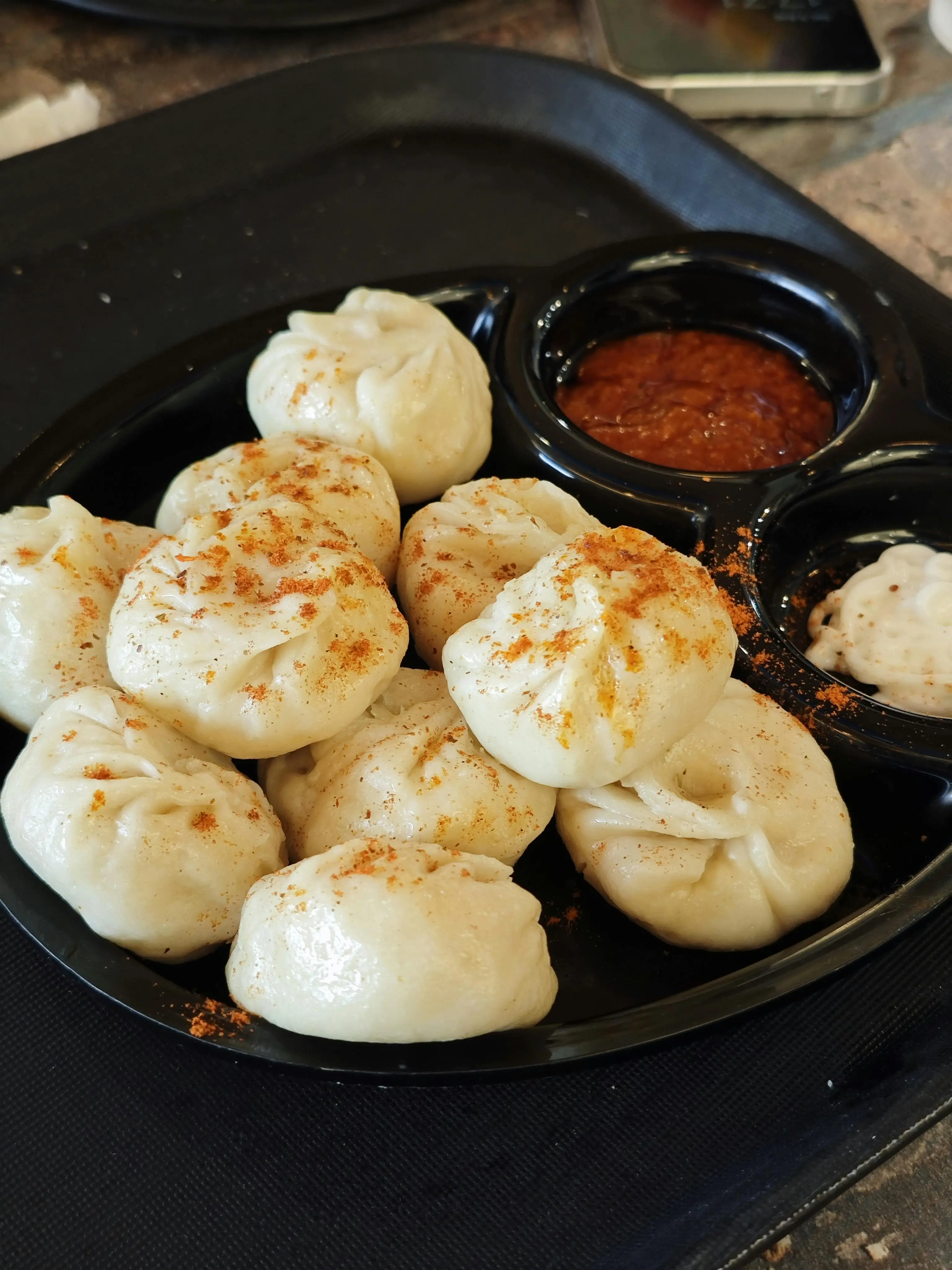 Veg Momos at Chandigarh Sweets & Restaurant in Edmonton - Steamed vegetable dumplings with spicy chutney